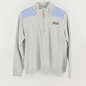Vineyard Vines Quarter Zip Sweatshirt Womens Size L Gray Pullover Preppy Cotton
